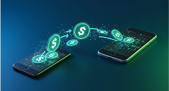 Imagem de dois celulares simulando transação financeira