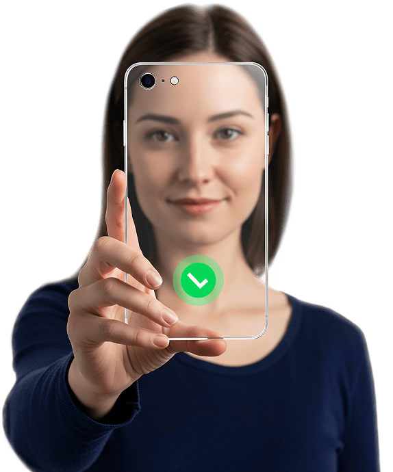 Mulher usando telefone com transparência